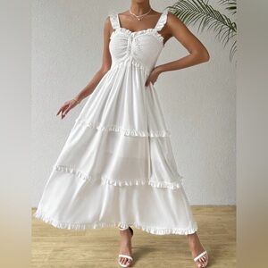 SHEIN VCAY Women’s Dress With Ruffled Hem, Gathering Detail And Drawstring